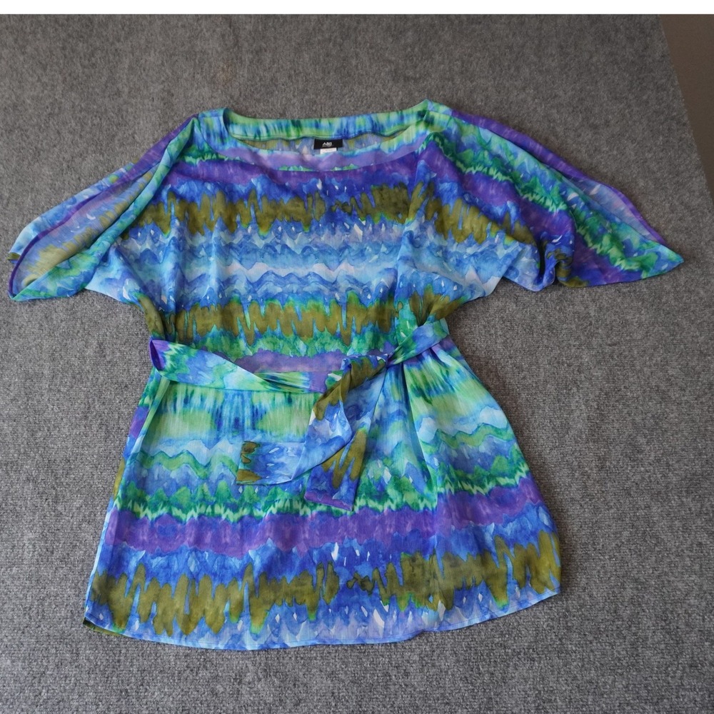 ABS Allen Schwartz Watercolor Belted Tunic‎ Top Blouse Size S Small